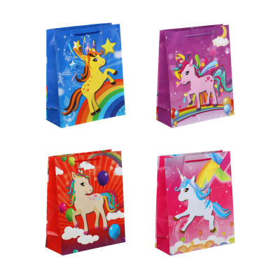 Пакет подарочный, бумажный, 26x32x10 см, 4диз Единороги LADECOR (1/12)