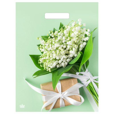 Пакет Весенние ландыши с вырубной ручкой, 40*31 см, 60 мкм ламинат (1/50)