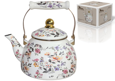 Чайник 2,6л, эмал.сталь,комб.ручка,"под золото",внутр.эмалир.пок.наруж.покр.эмаль с рис. (1/12)