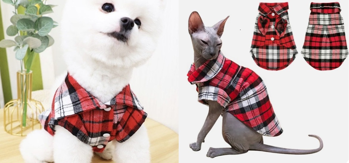 Кофта - рубашка фланелевая д/мелких пород собак и кошек "BRO Style", цвет красный, р M(1/12)