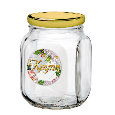 Банка д/хранения стекл. 0,65 л с мет. крышкой, КРУПА золото (1/6)