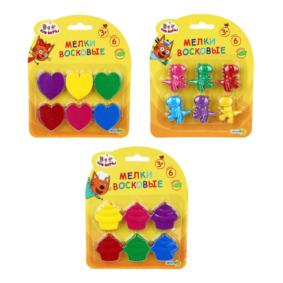 Мелки восковые "Три кота", парафин, 16х13см, 3 дизайна(1/360)