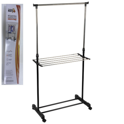 Вешалка напольная на колесах с полкой 82*42*96-168см нерж.сталь+пластик (1/6)