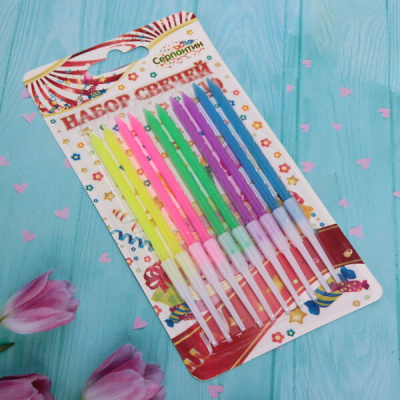 Свечи для торта "Радуга витая" 10 шт. 14 см (72/288)