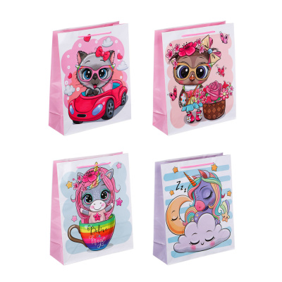 Пакет подарочный, бумажный, 26x32x10 см, 4 дизайна Совушки LADECOR (1/12)