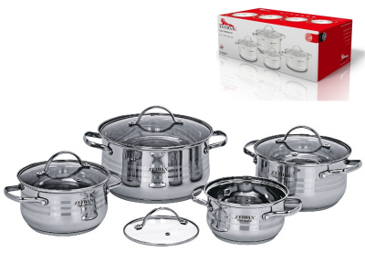 Набор посуды 8пр (кастр. 2,1л, 3,0л, 3,8л, 6,3л) 3-х слойн.капсул.индукц.дно, ст/кр (нжс) п/у (1/2)