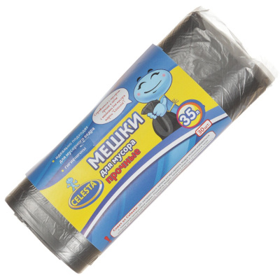 Мешки для мусора прочные, черные 7мк, 35л, 30шт CELESTA (1/60)