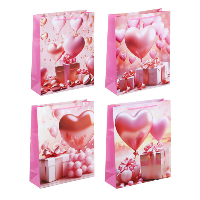 Пакет подарочный бумажный, 26x32x9 см, 128 гр, сердца, 4диз (12/12)