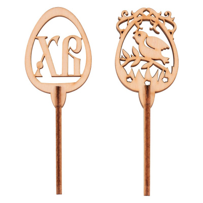 Набор топперов для кулича и пасхи 2шт 10,5х3,3х0,7см "Пасхальная птичка"(дер.) (1/6)