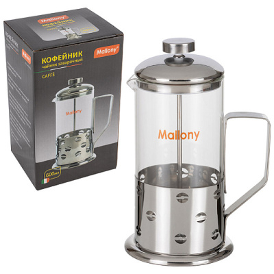 Чайник/кофейник (кофе-пресс) Caffe, 600 мл, из жаропр стекла, в кор из нерж стали, B535-600ML(1/12)