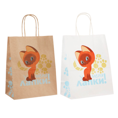 Пакет подарочный с кручеными руч. крафт 24х14х30см,"Котёнок по имени Гав. У меня лапки" в асс(10/200