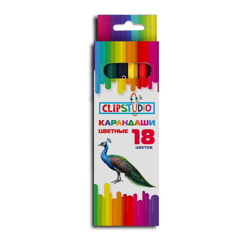 Карандаши 18цветов ClipStudio шестигр. заточенные, улучш. письмо в карт.коробке (пластик) (1/10/160)