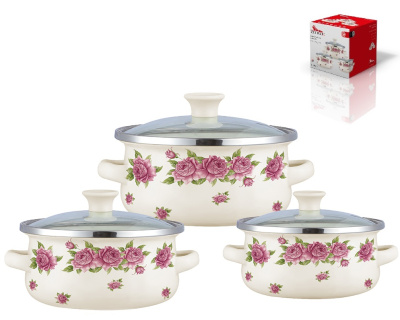 Набор мини-кастрюль, 6 пр. Roses (кастр.0,5;0,8;1,2л) эмал.сталь. п/у (12)