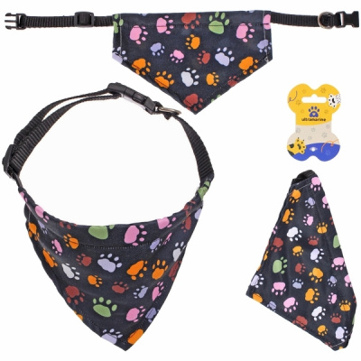 Ошейник с банданой д/кошек и собак мелк.пор."Стильный БРО",принт лапки, рL,24,5*16см (1/12)