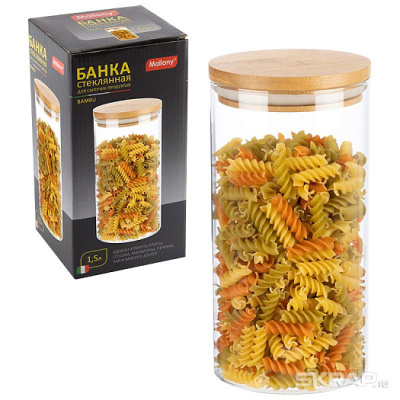 Банка для сыпучих продуктов с крышкой 1,5л BAMBU (стекло) (1/30)