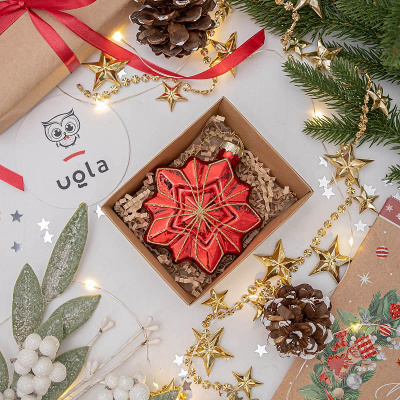 Украшение стеклянное новогоднее 10.3 см "Аленький цветочек", красный  (1/12/36)