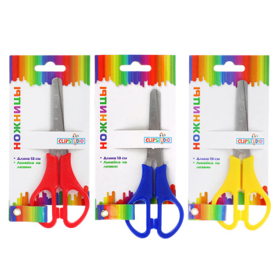 Ножницы школьные 13см с линейкой, пластиковые ручки (3цв) ClipStudio (1/6/960)