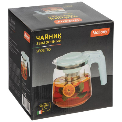 Чайник 1500мл заварочный Spoleto (стеклянный, ручка/крышка из полипропилена, голубой) (1/24)