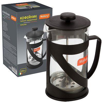 Чайник/кофейник (кофе-пресс) PERSONA, 600 мл, из жаропрочного стекла в пластиковом корпусе(1/12)