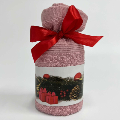 Полотенце подарочное "Новогодний мешочек" 50х90, 400гр./м2, дымчатая роза (1/10)