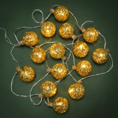 Гирлянда эл. с насадками "Золотая бомбочка", 1.8м, 10LED, шампань, пост.свеч., 2хАА СНОУ БУМ (1/1)