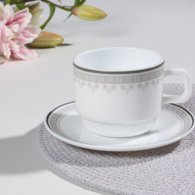 Чайная пара (чашка 250мл., блюдце 15см), опаловое стекло MILLIMI Минта (1/48)