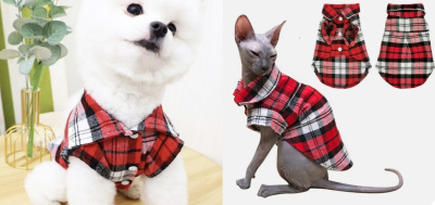 Кофта - рубашка фланелевая д/мелких пород собак и кошек "BRO Style", цвет красный, р 3XL(1/12)