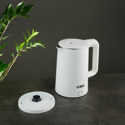 Чайник электрический 1,7л LEBEN 1850Вт скрытый нагр.эл, бел.пластик (1/12)