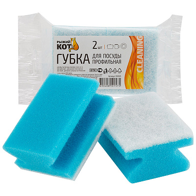 Губка д/посуды РЫЖИЙ КОТ Профильная  2шт (84*65*38мм) (64/64)