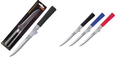 Нож филейный 12,5см литая противоск. руч.,1 мм. (3цв) (нжс/пластик) (1/12/24)