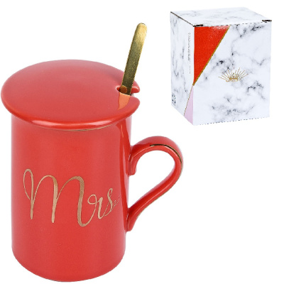 Кружка 340мл "Mrs" (красная) с/кр и ложкой п/у (фрф) (1/24)