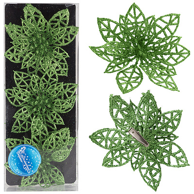 Украшение декоративное "Цветок" (3шт) 10см(пласт., металл) цвет зеленый (1/1)