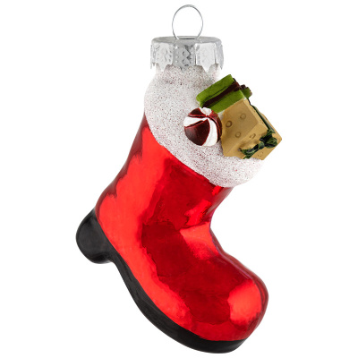 Украшение елочное "Сапожок с подарками"  6,2*3,6*7,5 см.(стекло,полиэст.) (1/12/48)