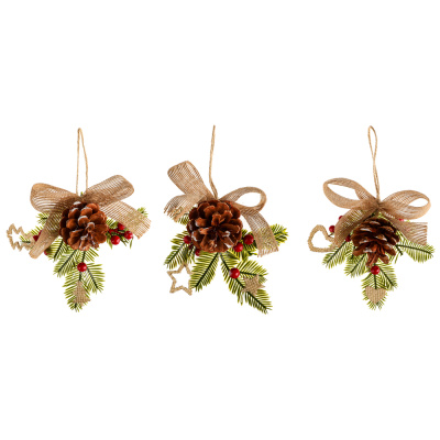 Подвеска в виде еловой веточки с шишкой и бантом,полиэст, пл, полифом,12x10x4см, 3 дизСНОУ БУМ (1/12