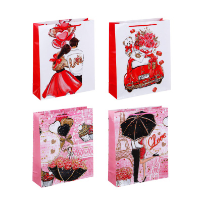 Пакет подарочный бумажный, 26x32x9 см, 4диз, Любовь LADECOR (12/12)