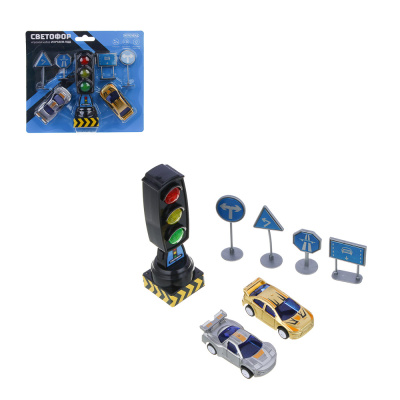 Игровой набор "Светофор" с машинками,знаками, инерция,свет, звук,3хLR44,РР 22х19х5 см ИГРОЛЕНД(1/72)
