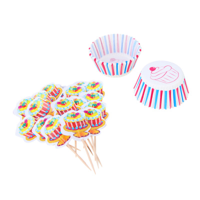 Набор д/кекса, формы 12 шт + шпажки с декором 24 шт, 4 диз (12/240)