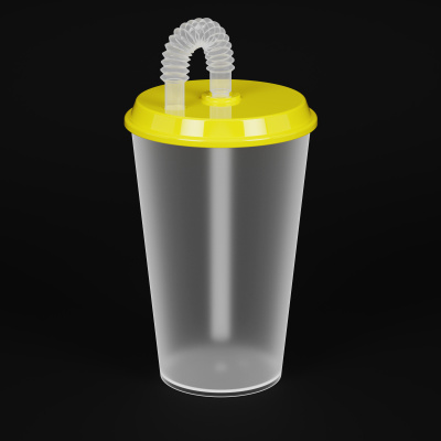 Стакан 0,5л (с крышкой и трубочкой) (жёлтый) (уп.30)