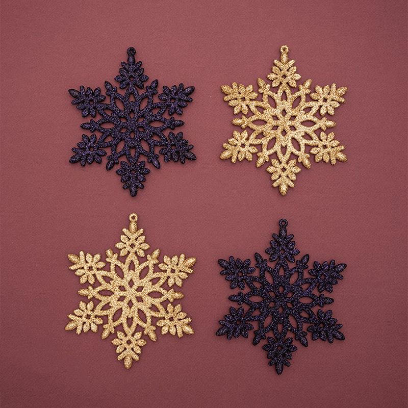 Набор новогодних елочных подвесок 8 шт.,16 см. "Резная снежинка", глубокий синий/зол, пластик(1/1/72