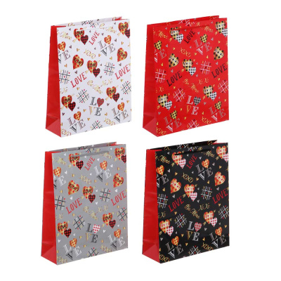 Пакет подарочный бумажный, 26x32x9 см, Любовь, 128 гр, 4диз (12/12)