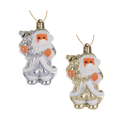 Игрушка елочная в виде Деда Мороза, 8x4,5 см, пластик, цвет серебряный, золотой СНОУ БУМ (1/12)