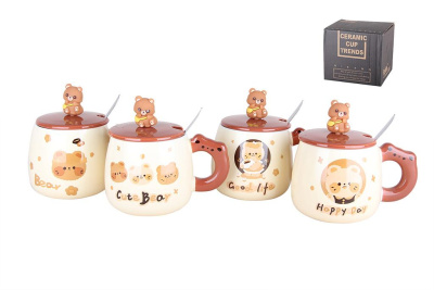 Кружка 300мл с ложкой микс п/у фарф. (1/72)