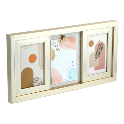 Фоторамка на 3 фотографии, 21,5х42 см, пластик, МДФ, цвет золотой (1/42)