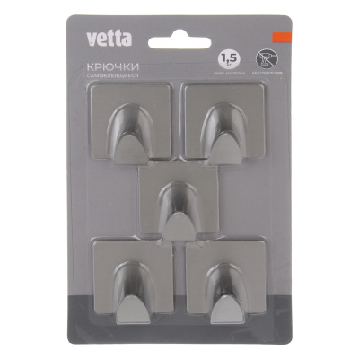 Крючки самоклеящиеся, 5шт, 3,5см, нерж. сталь 430, 2 диз VETTA (30/240)