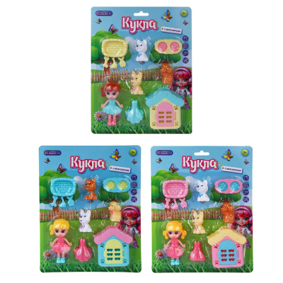 Кукла с питомцем и акс., PP, ABS,  21,5х3,5х27,3 см, 3диз ИГРОЛЕНД (6/126)