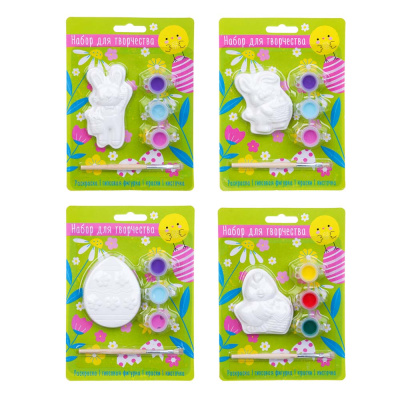 Набор д/творчества, раскраска, фигурка + краски, гипс, 5,5x7x1 см, 4диз(1/4)