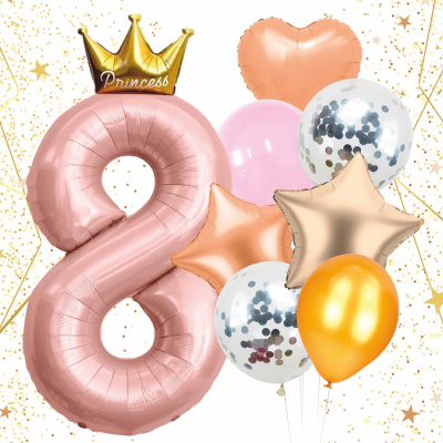 Набор шаров 8 шт "8 - Prince", розовый (цифра + 7 шаров) (10/10)