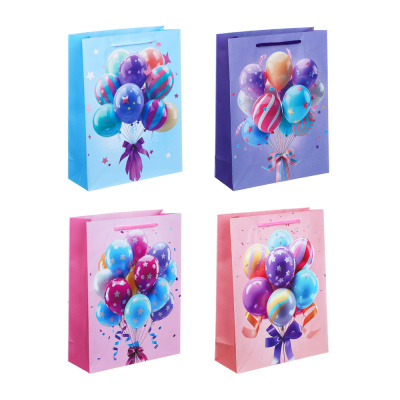 Пакет подарочный бумажный, 18x24x7 см, 128 гр, 4 диз, Цветные шары (12/12)