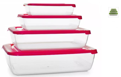 Набор контейнеров для СВЧ 4шт "Лайт" прям. (0,45; 0,9; 1,9; 3л) пластик(16)