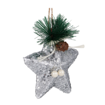 Украшение в виде звезды в пайетках и с глиттером с хвойным декором, 11*11 см, цвет серебро (1/12)